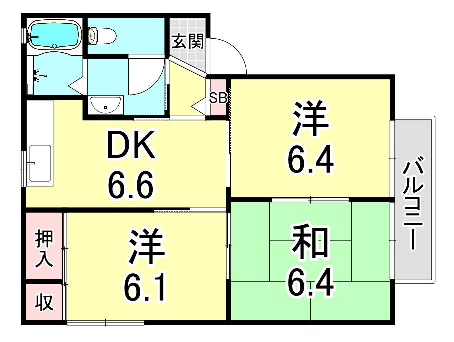 スカイヴィレッジ H棟(3DK/1階)の間取り写真