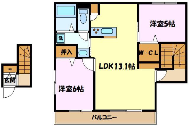 ヘーベルメゾンSAKURA(2LDK/2階)の間取り写真