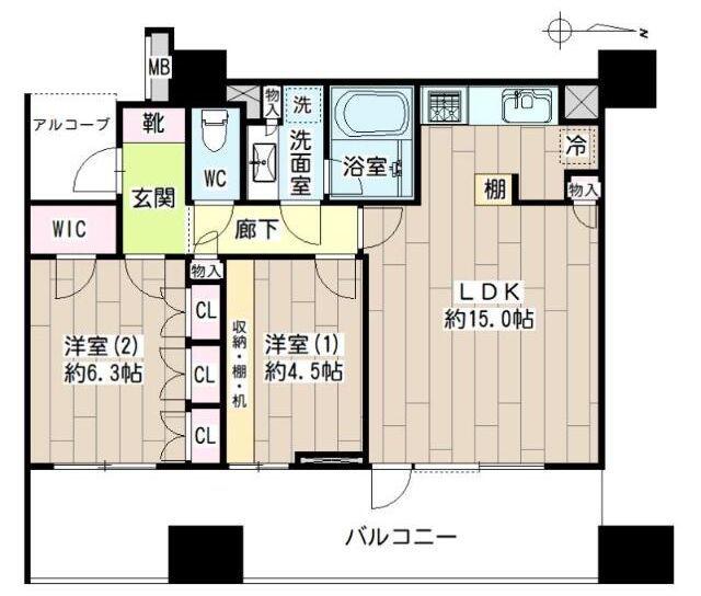 クレッセント萩中(2LDK/9階)の間取り写真