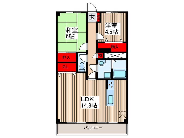 ドムス壱番館(2LDK/2階)の間取り写真
