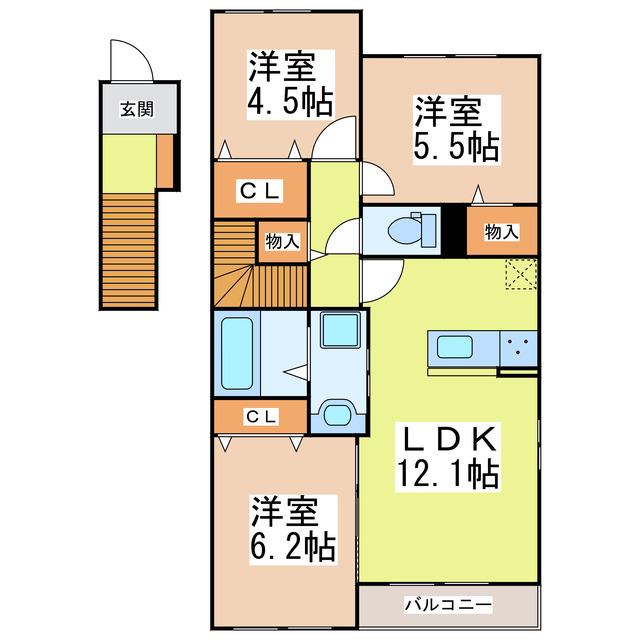 サンハイツ3(3LDK/2階)の間取り写真