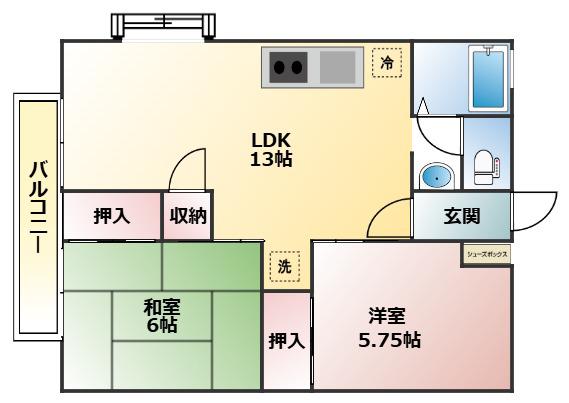 ピアレス(2LDK/1階)の間取り写真