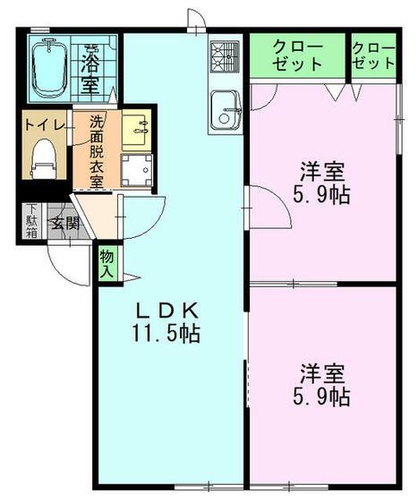 カーサゆうゆう(2LDK/1階)の間取り写真