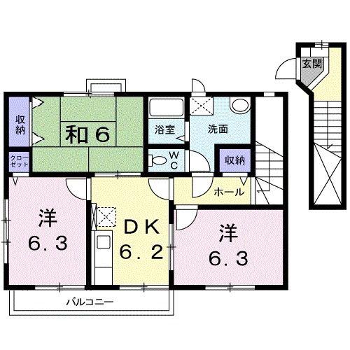 マロンフォレスタD棟(3DK/2階)の間取り写真