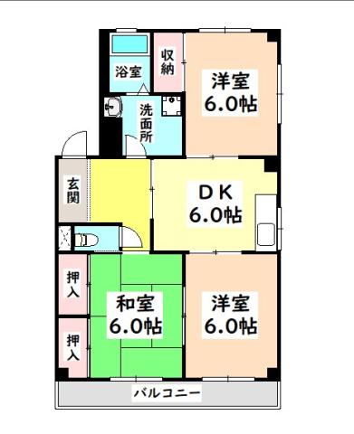 ハイツ高根(3DK/2階)の間取り写真