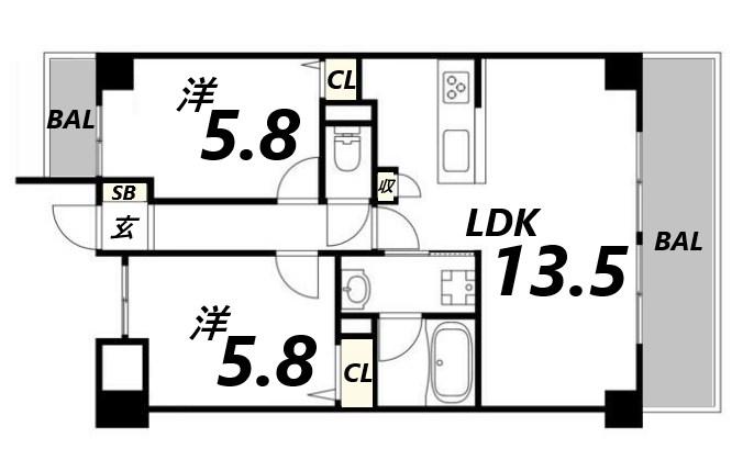 JR播但線 京口駅 徒歩7分 4階建 築6年(2LDK/4階)の間取り写真