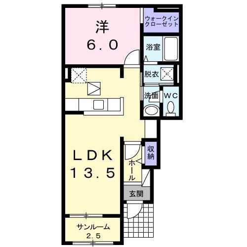 ライフシティ スカイ(1LDK/1階)の間取り写真