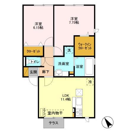 バードネイチャーC棟(2LDK/1階)の間取り写真