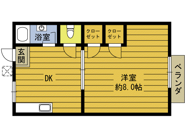 シャンポール阿部C(1DK/2階)の間取り写真