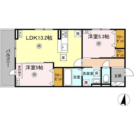 アゼリア水前寺(2LDK/1階)の間取り写真