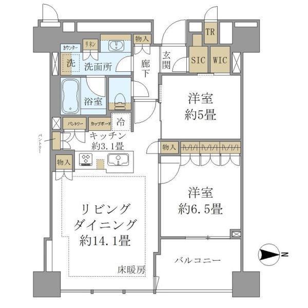 BRILLIATOWER上野池之端(2LDK/32階)の間取り写真