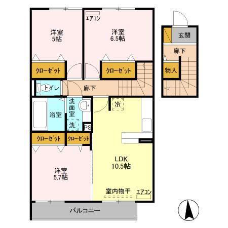 イーグレット C棟(3LDK/2階)の間取り写真