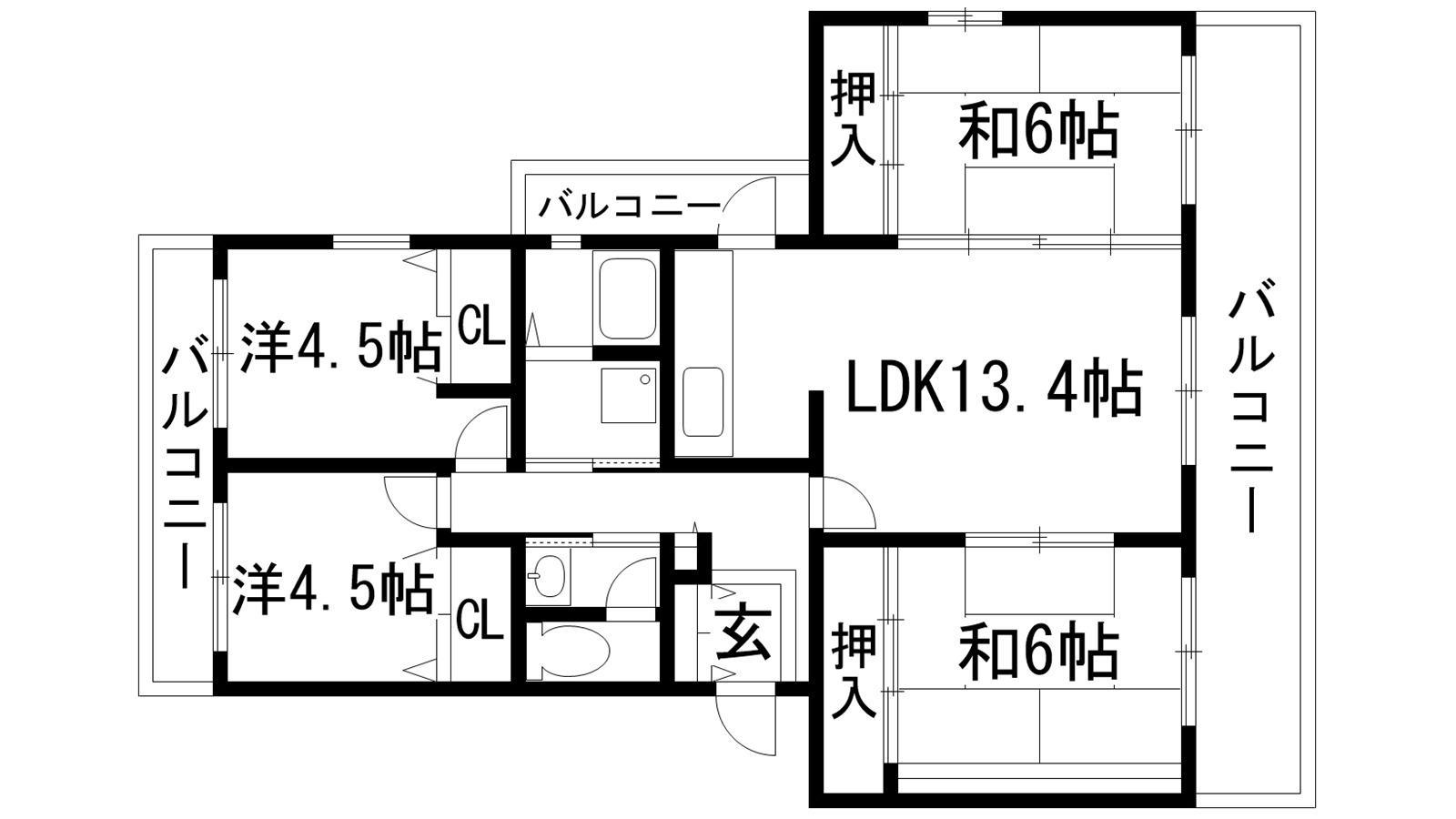 東山台ハイツ206号棟(4LDK/4階)の間取り写真