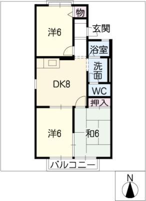 ボナールMUSUBU 北棟(3DK/2階)の間取り写真
