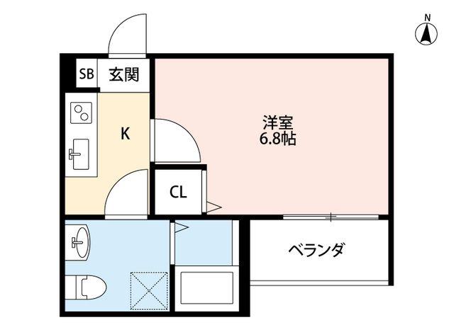エシエル(1K/2階)の間取り写真