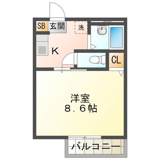 リヴェール鈴鹿B棟(1K/2階)の間取り写真