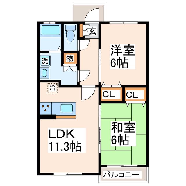 カゼッラ(2LDK/1階)の間取り写真