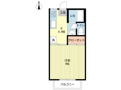 クレスト小串B(1K/2階)の間取り写真