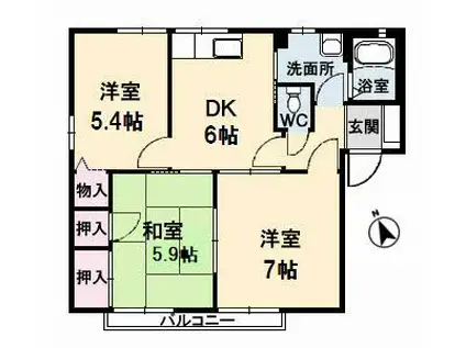 シャーメゾン吉山B棟(3DK/2階)の間取り写真