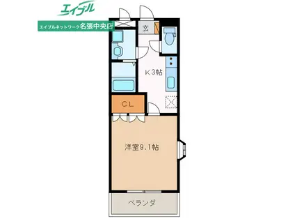 サンルーラル(1K/1階)の間取り写真