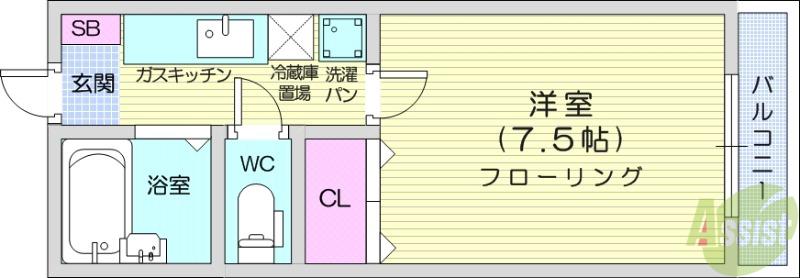 サンスイート八乙女(1K/1階)の間取り写真