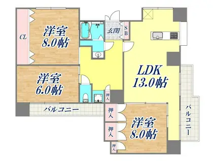 メゾン幸(3LDK/4階)の間取り写真