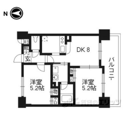 エステムプラザ京都御所ノ内REGIA(2DK/2階)の間取り写真