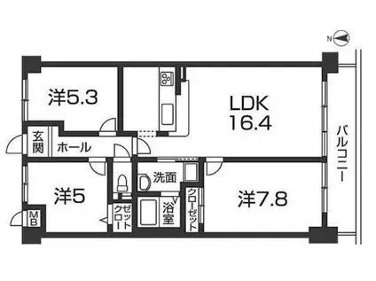 ヒルサイドテラス北平野(3LDK/3階)の間取り写真