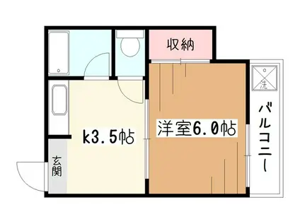 天神ハウス(1K/2階)の間取り写真