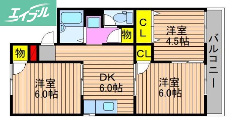 サンハイツいたのA棟(3DK/2階)の間取り写真