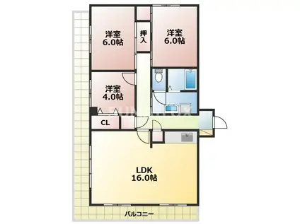 コープ野村水前寺(3LDK/3階)の間取り写真