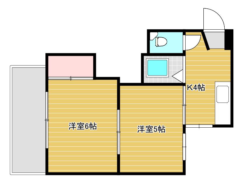 コーポ西田(2K/4階)の間取り写真