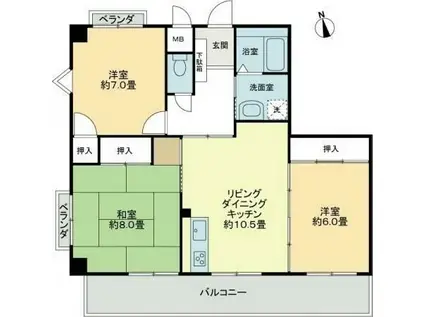 カトレアハイツ石川(3LDK/2階)の間取り写真