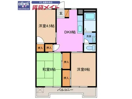 ジュピターマンション大津I(3DK/4階)の間取り写真