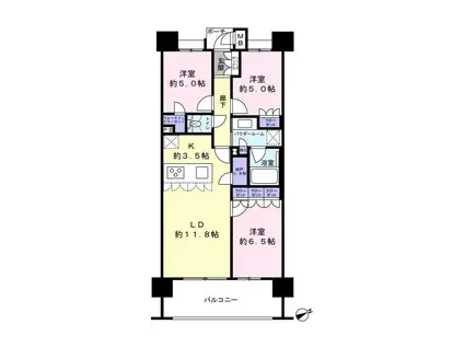 MJRザ・ガーデン香椎(3LDK/7階)の間取り写真