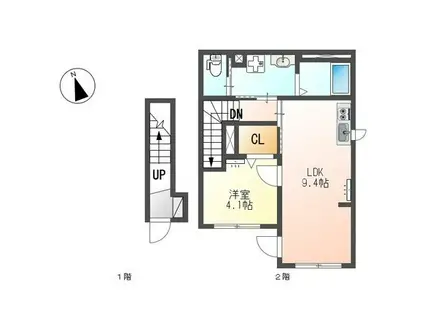 ホクレア(1LDK/2階)の間取り写真