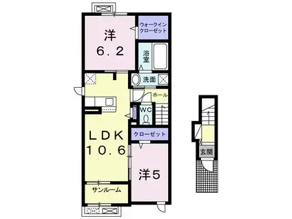 マルベリーライト前川I(2LDK/2階)の間取り写真