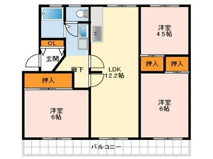 ヴィラナリー狭山1号棟(3LDK/2階)の間取り写真