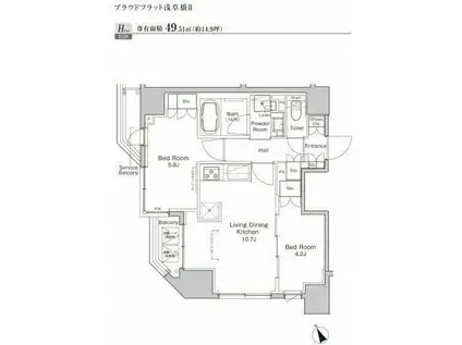 プラウドフラット浅草橋II(2LDK/13階)の間取り写真