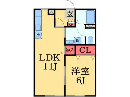 グリーンヒルズ I棟(1LDK/1階)の間取り写真