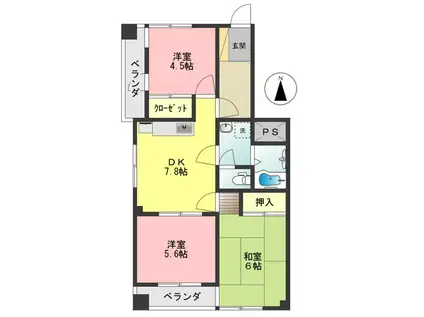 芦川マンション(3DK/3階)の間取り写真