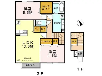 スカイヒルズ(2LDK/2階)の間取り写真