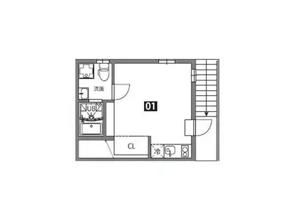 カラスヤマテラスS 1F(ワンルーム/1階)の間取り写真