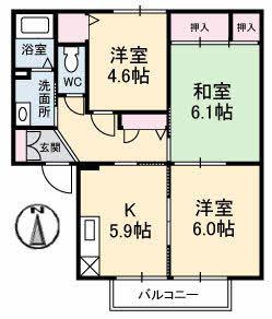 コーポ中的場III(3K/1階)の間取り写真