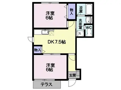 シュトラーセ七浦(2DK/1階)の間取り写真