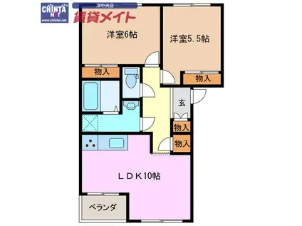 グリンビバーチェ(2LDK/2階)の間取り写真