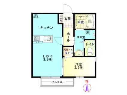 サンパティーク桜森A(1LDK/2階)の間取り写真