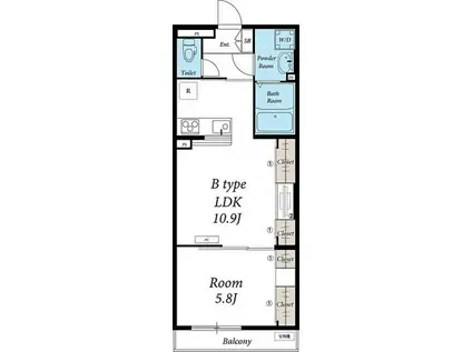 リブリ・所沢小手指(1LDK/1階)の間取り写真