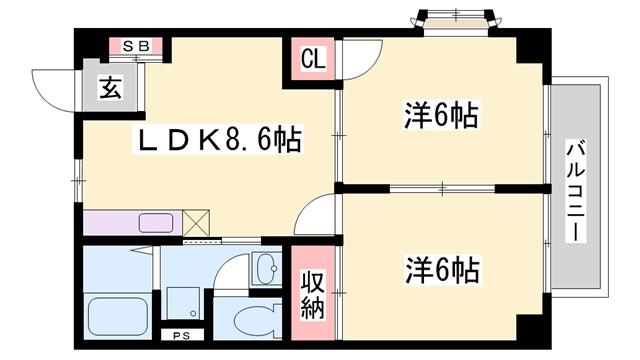 グリーンハイツ三木(2DK/2階)の間取り写真