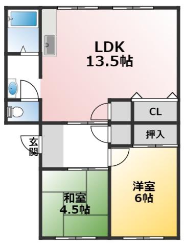 メゾンわかな(2LDK/4階)の間取り写真